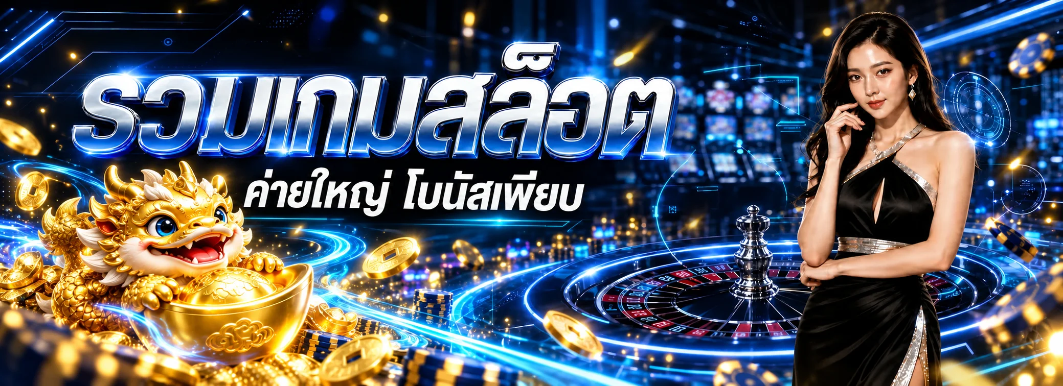 แบนเนอร์รวมเกมสล็อตและคาสิโน Infinity89 โทนน้ำเงินทอง